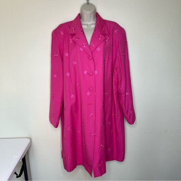 Vintage On Broadway Embroidered Flower Pink Duster Jacket Poly Crepe Women 22 - Picture 14 of 14